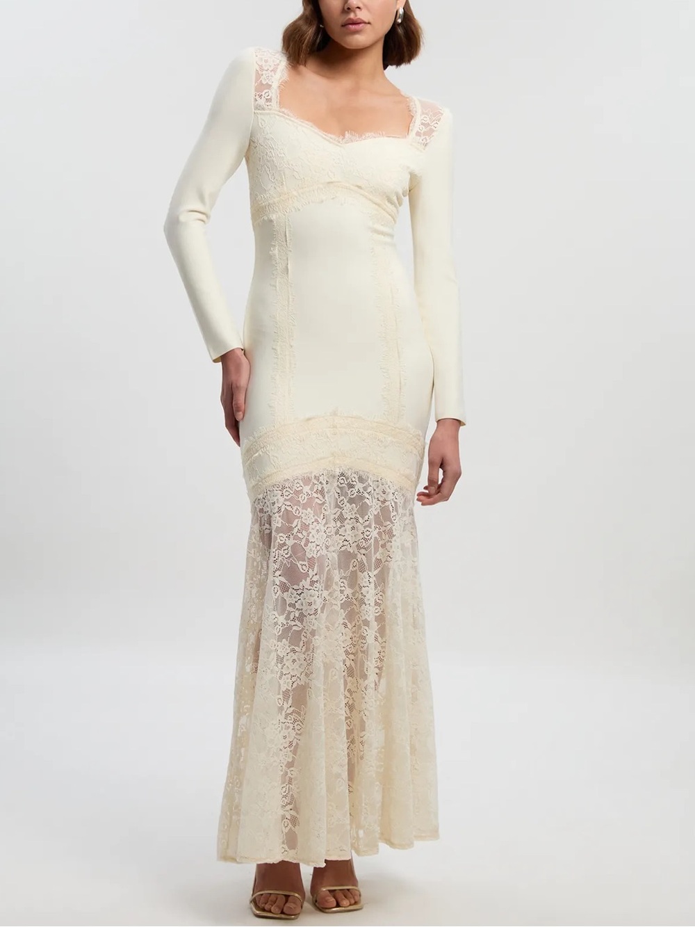 Karen Millen- ivory off white Lace Midi Maxi long sleeve stretchy bandage Dress - Picture 4 of 7